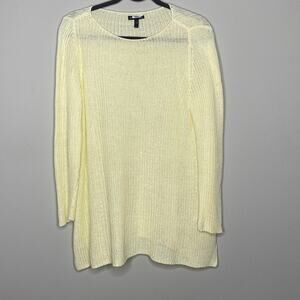 Eileen Fisher Yellow Linen Boat Neck Pullover Open Knit Sweater Women's Sz Small